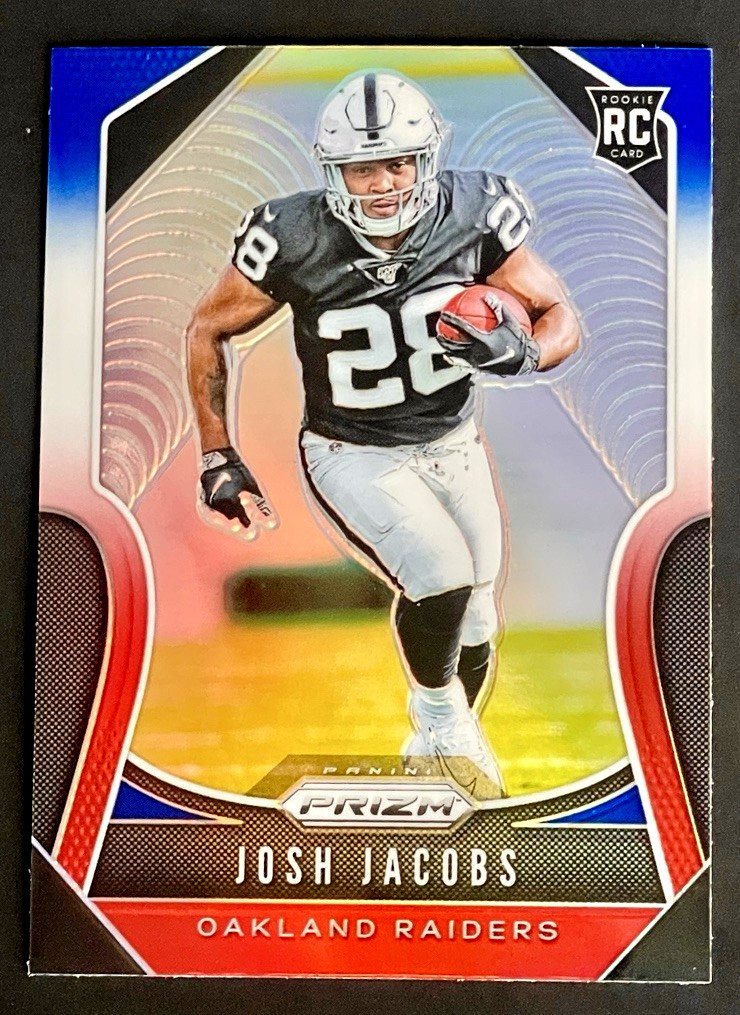 2019 Panini Prizm Josh Jacobs Rookie Red White & Blue Prizm RC #323 Raiders