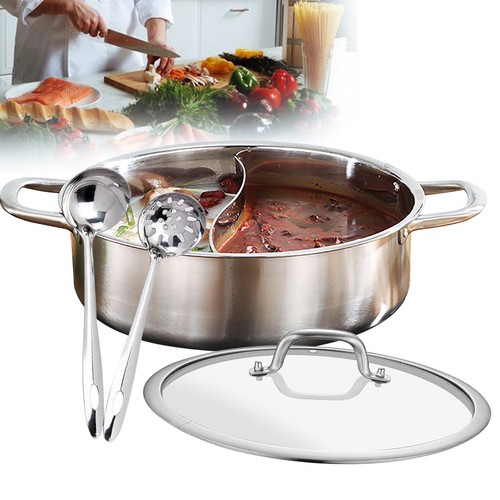 Stainless Steel Shabu Dual Sided divider Cooking Soup Hot Pot Cookware with Lid - Picture 3 of 11