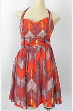 GUESS Orange Geometric Halter Pockets Dress 8 Fall