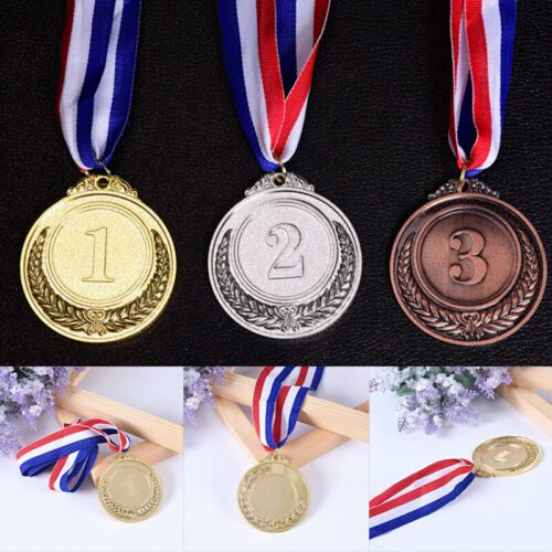 1PCS 50mm Metal Award Medals with Neck Ribbon Sports Gold Silver Bronze StyDO - Afbeelding 1 van 15
