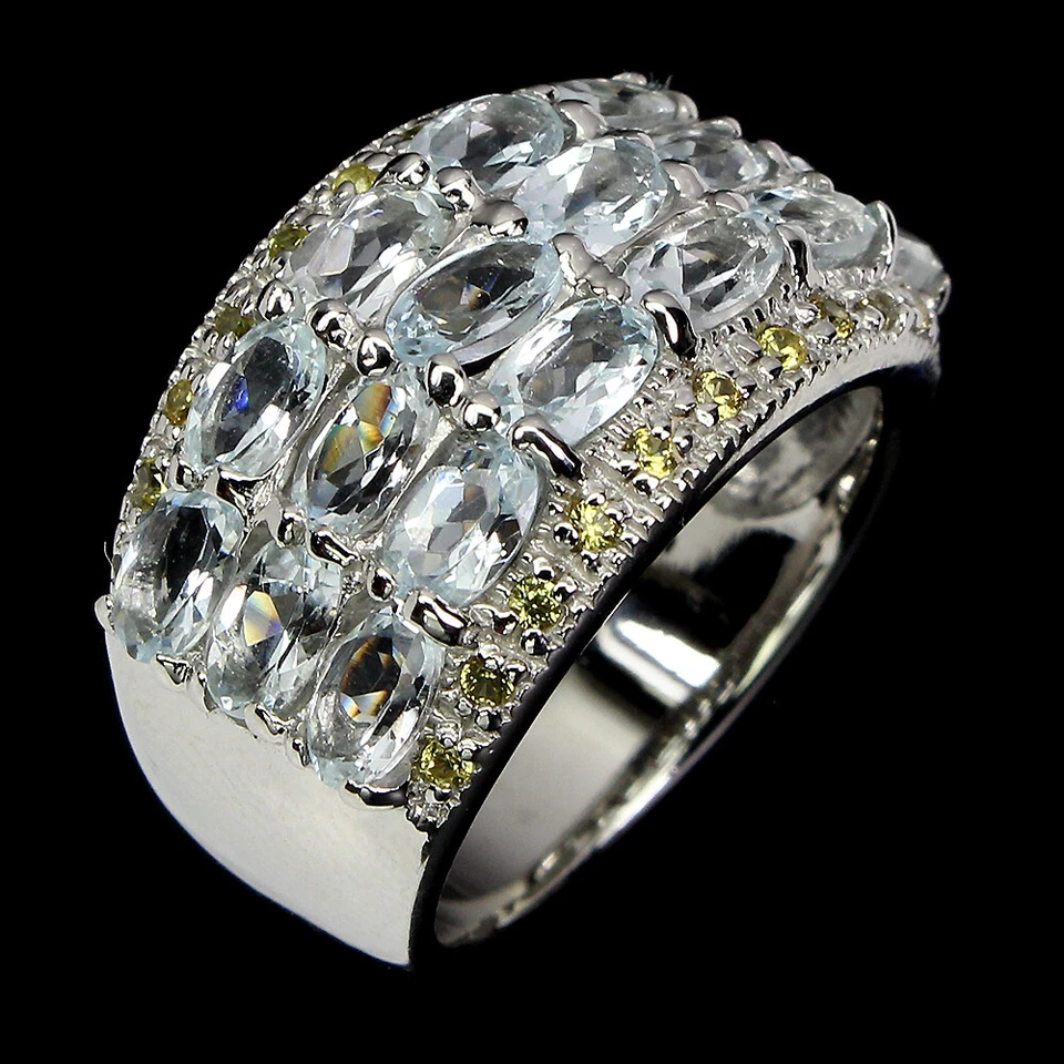 925 Sterling Silver Ring Oval Aquamarine Sapphire Diamond Cut Gemstone Jewelry - Image 2 of 4