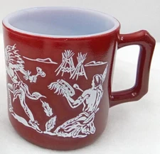 Hazel Atlas Child Mug Drinking Milk Glass Handle Fire Drum Reddish Brown Vintage