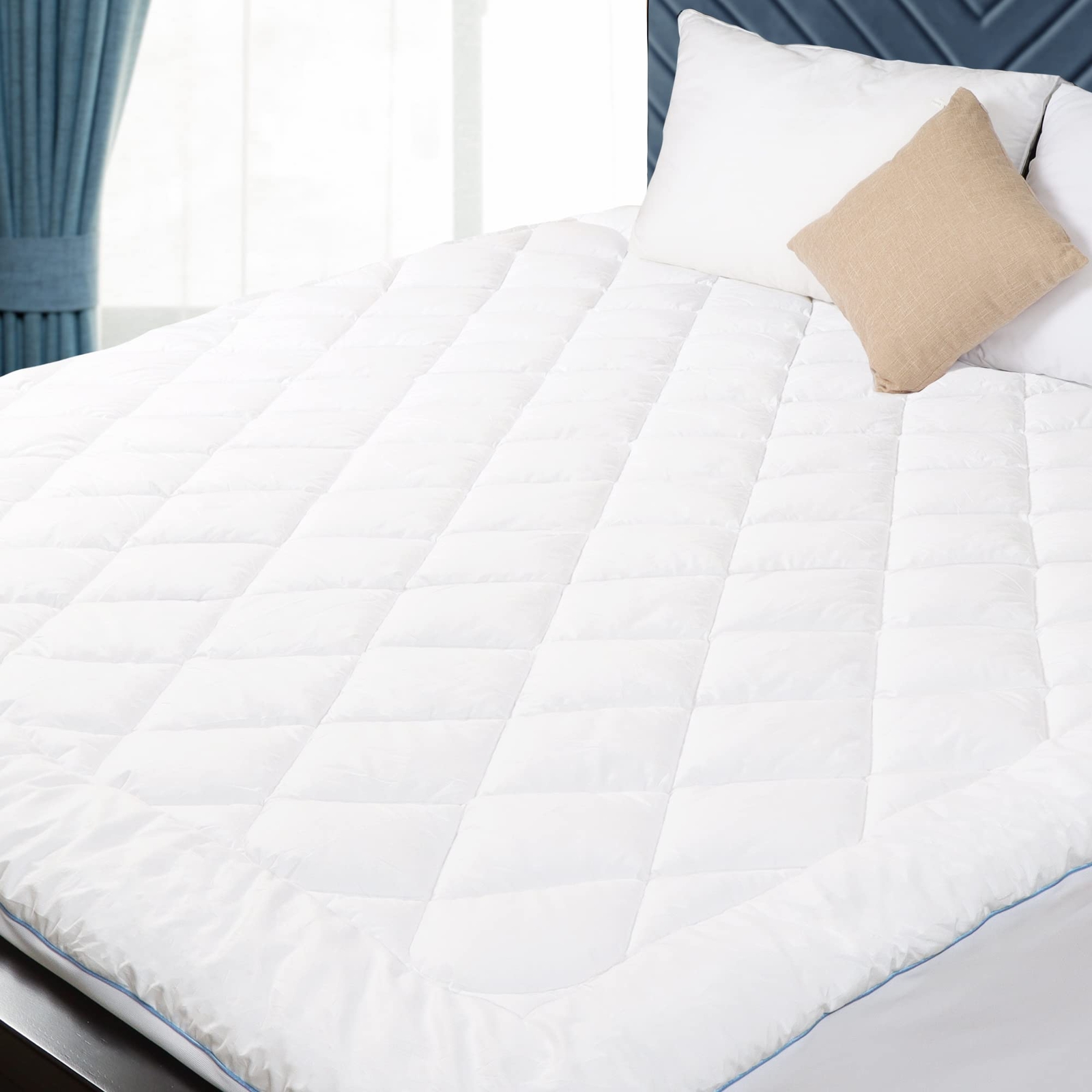 King Size Cotton Quilted Mattress Pad Cover Fits 18-22 Inch Deep Beds