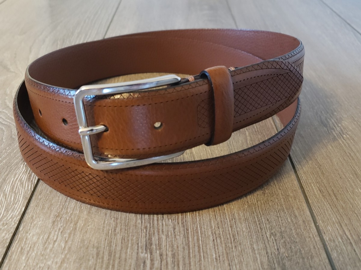 Johnston Murphy Men’s Size 44 Leather Belt 75-7696 Brown Silvertone Buckle