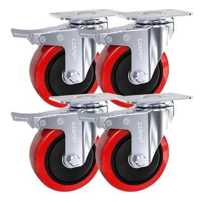 CASPERI 4 X Heavy Duty Double Bearing Braked Wheel Trolley 700 Kg 100mm Swivel Castor