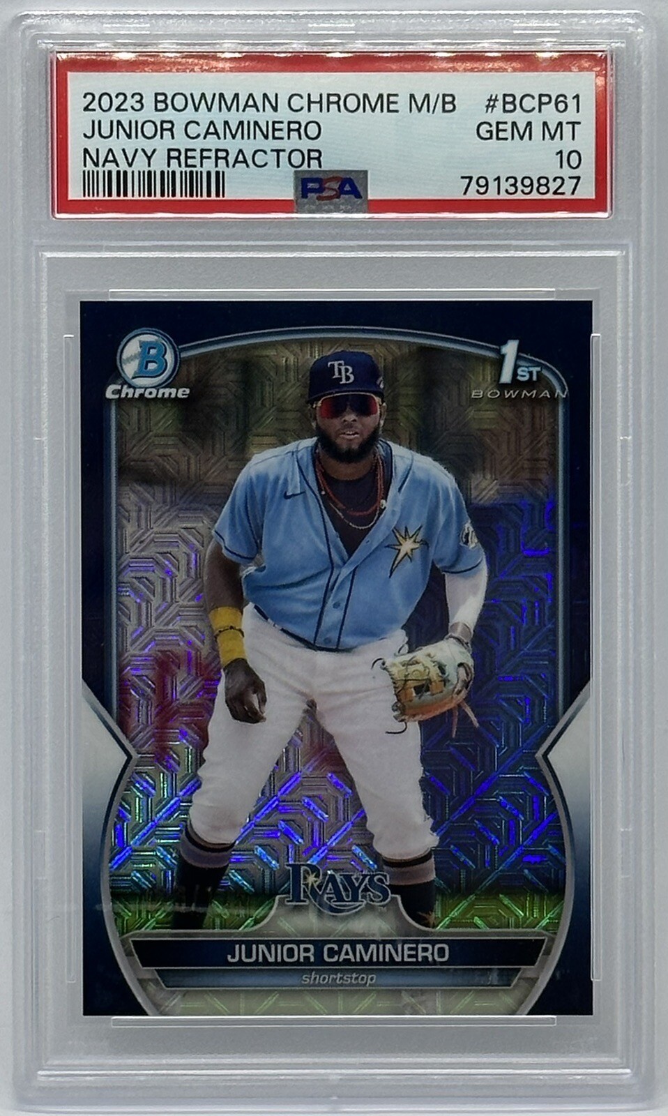 2023 Bowman Chrome 1st Mojo Junior Caminero Navy Blue /175 TB #BCP61 PSA 10