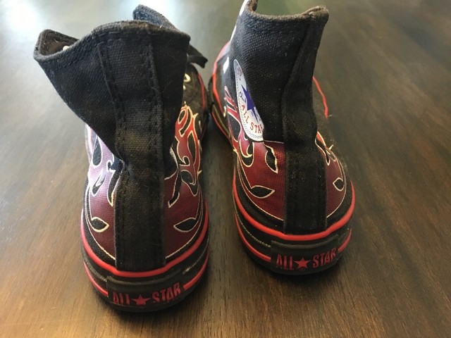 Converse Chuck Taylor All Star High Top Black With Flames USA 2.5 | eBay