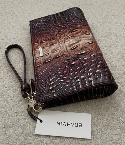 Brahmin Melbourne DAISY Large Zip Wristlet Clutch SUNSET OMBRE Plum Bronze NWT - Picture 12 of 13