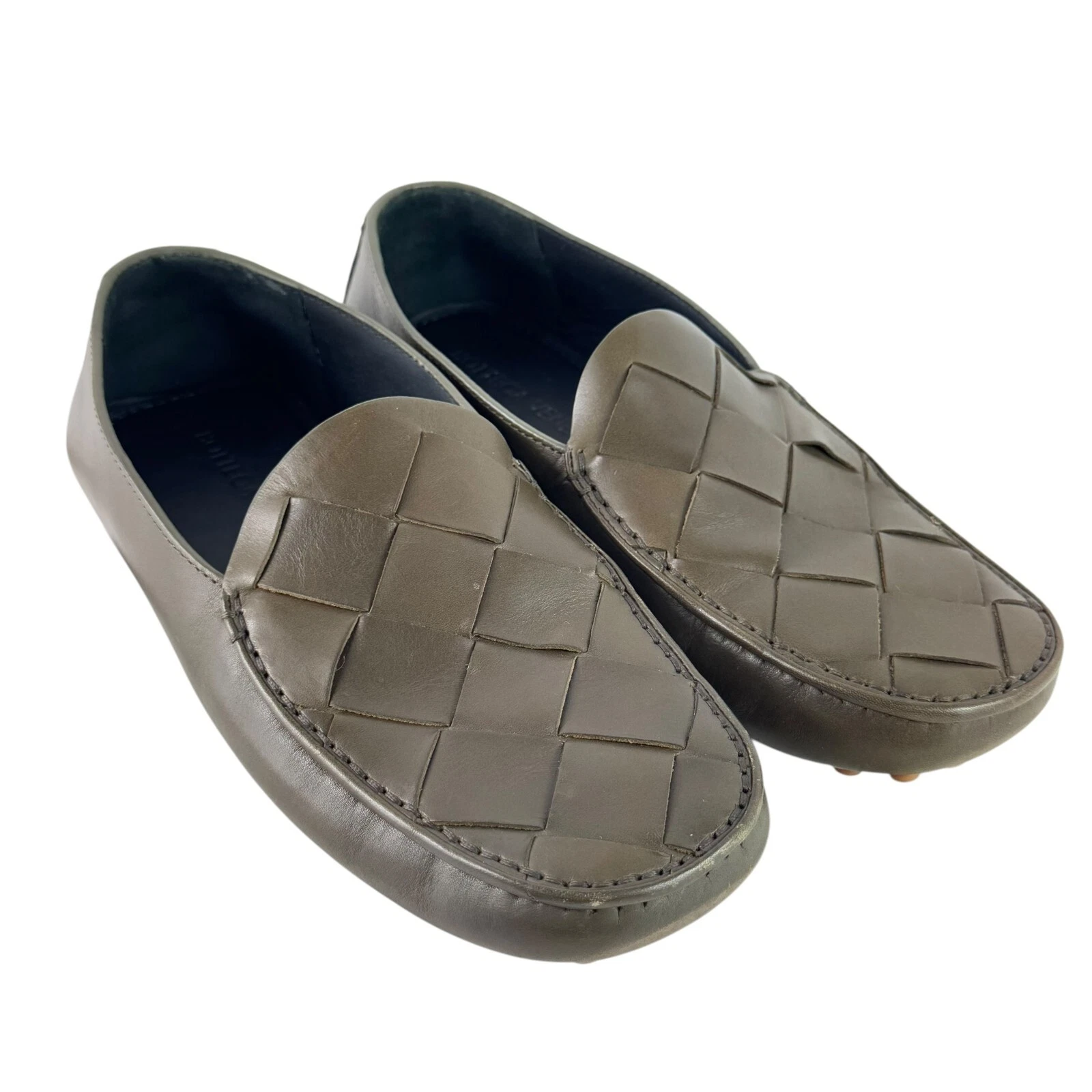 Mocassini driver BOTTEGA VENETA verde kaki Douglas intrecciato tessuto 39 5 6 5US