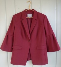 Classiques Entier Womens Blazer Jacket Red XL Stretch Bell Sleeve Wool Burgundy