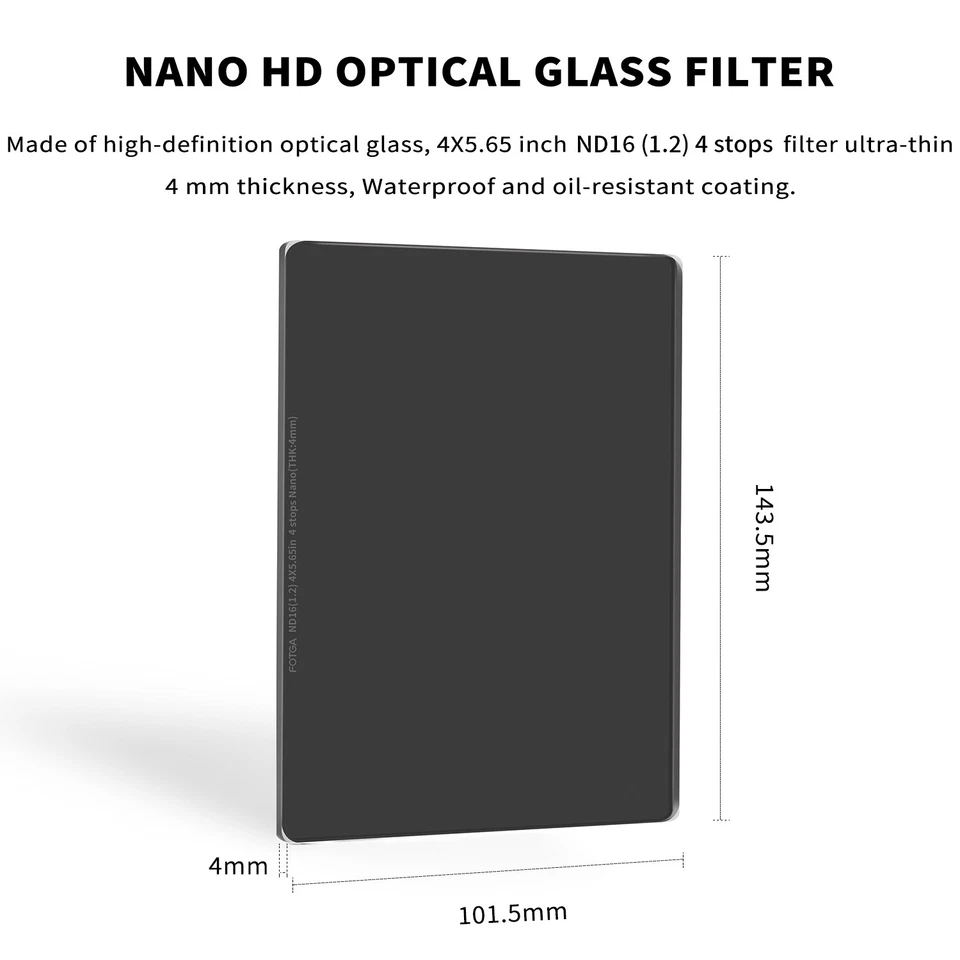 FOTGA 4X5.65" ND1.2 (4 stops) Square Neutral Density ND16 Filter Optical Glass - Image 2 of 4