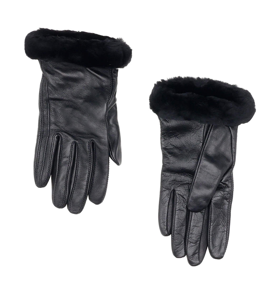 UGG L125622 Womens Black Classic Leather Shorty Tech Gloves Size M
