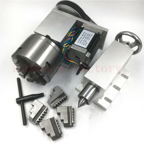 CNC Rotary Axis Tailstock Rotational A 4th Axis 100mm 4-jaw Lathe Chuck Router - Picture 11 of 12