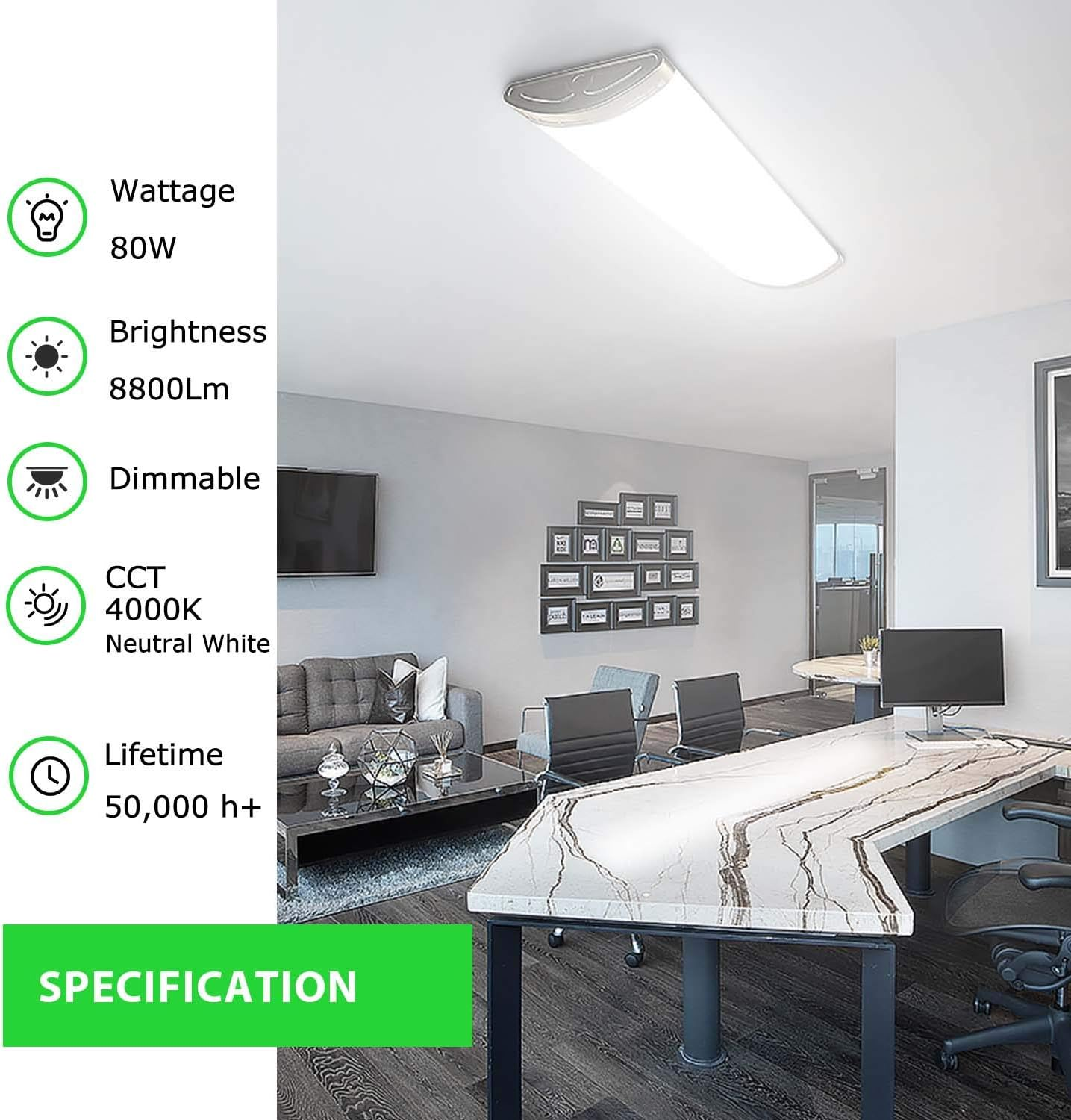 4Ft LED Light Fixtures Dimmable 80W 8800Lm Linear Flush Mount Lights,Ceiling Lig