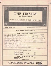 LOVE IS LIKE A FIREFLY Piano & Voice Sheet Music 1940 Rudolf Friml