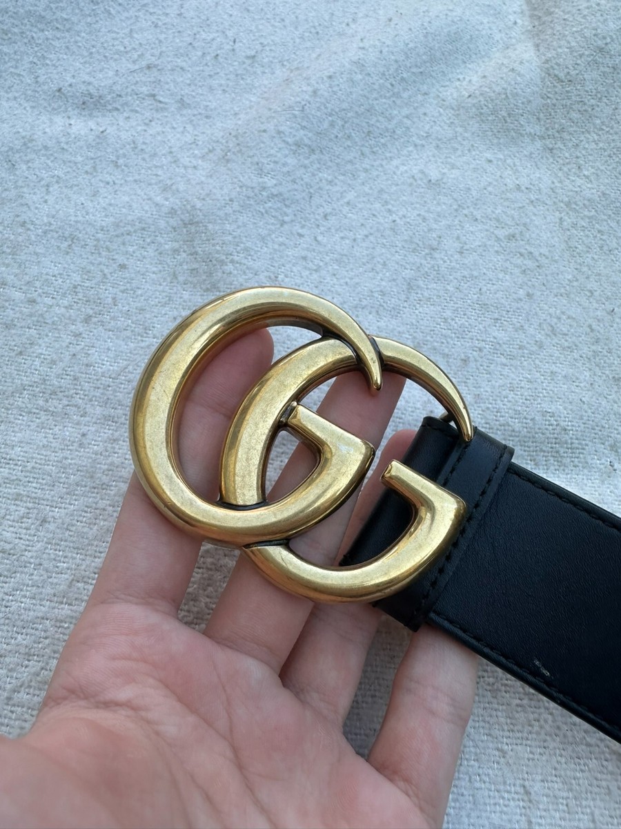 Authentic Gucci Belt Marmont Black Leather Golden Buckle Classic