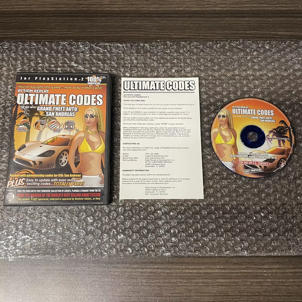 ACTION REPLAY ULTIMATE CHEATS GRAND THEFT AUTO SAN ANDREAS GTA PS2 NEW ONLY  CODE