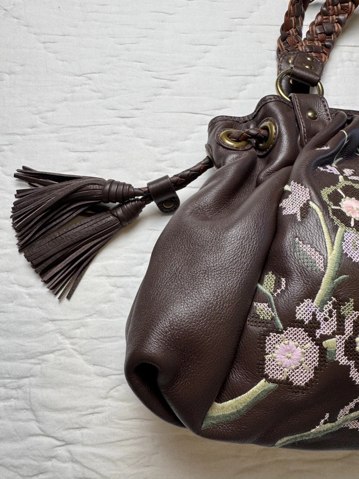 Isabella Fiore Mujer Elegantes Bolsos de Hombro de Cuero Marrón Floral Bordado Boho Foto 4 de 4