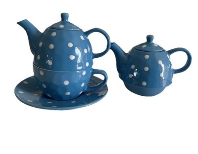 Maxwell Williams BLUE SPRINKLE Single Cup Tea pot, Cup & Saucer Set, Plus Bonus