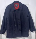 RARE WOOLRICH WOMENS NAVY DOUBLE BREASTED WOOL PEACOAT JACKET NAVAL MEDIUM LINED — photo 1