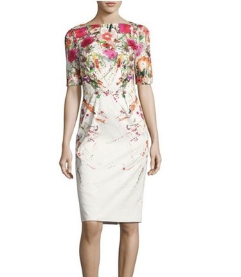 Lela Rose Claire Wild Flower Print Boatneck Sheath Dress Floral Size 6