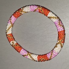 Roll On Glass Seed Bead Bracelet Multi-Color Orange Pink White Gold Nepal