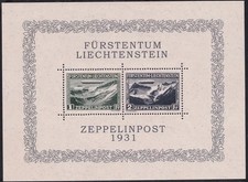 Liechtenstein Zeppelin posta aerea 1931 blocco SS MNH riproduzione francobollo sv
