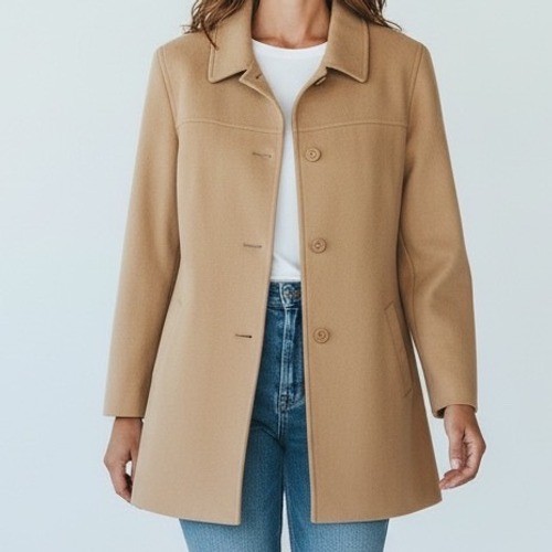Gallery Women Classic Tan Button Front Wool Blend Coat Size Large comfy cozy
