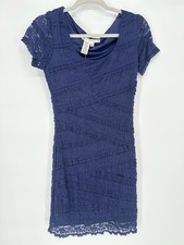 Max Studio Blue Lace Short Sleeve Dress Stretch Bodycon Office Boho Feminine