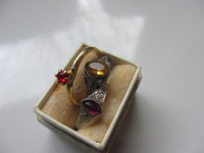 Rings: Children's vintage birthstone 3 rings. 1930s Topaz, Garnet,red glass