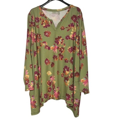 LOGO Lounge Floral Stretch Top Pockets Sz 4X Lori Goldstein Comfort Relax
