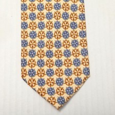 Vintage Burberrys Tie Mens One Size Yellow 100 Silk Floral Equestrian Necktie