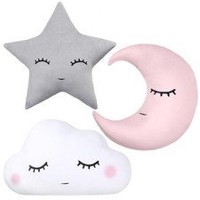 Chunful 3 Pcs Moon Star Cloud Plush Pillows Stuffed Decor Soft Cushions for B...