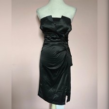 Black Satin Dress Strapless Cocktail vintage Y2K Bodycon small Uk8 NWOT