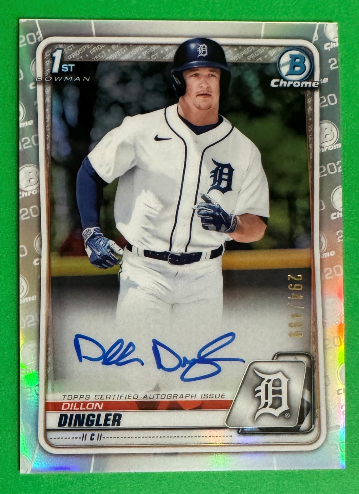 2020 Bowman Draft Dillon Dingler Chrome Auto 1st Refractor #/499 Tigers BONUS