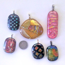 lot of 6 dichroic glass pendant fused hand made crafted