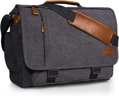 ESTARER Laptoptasche 17 Zoll Umhängetasche Canvas für Arbeit Uni Grau