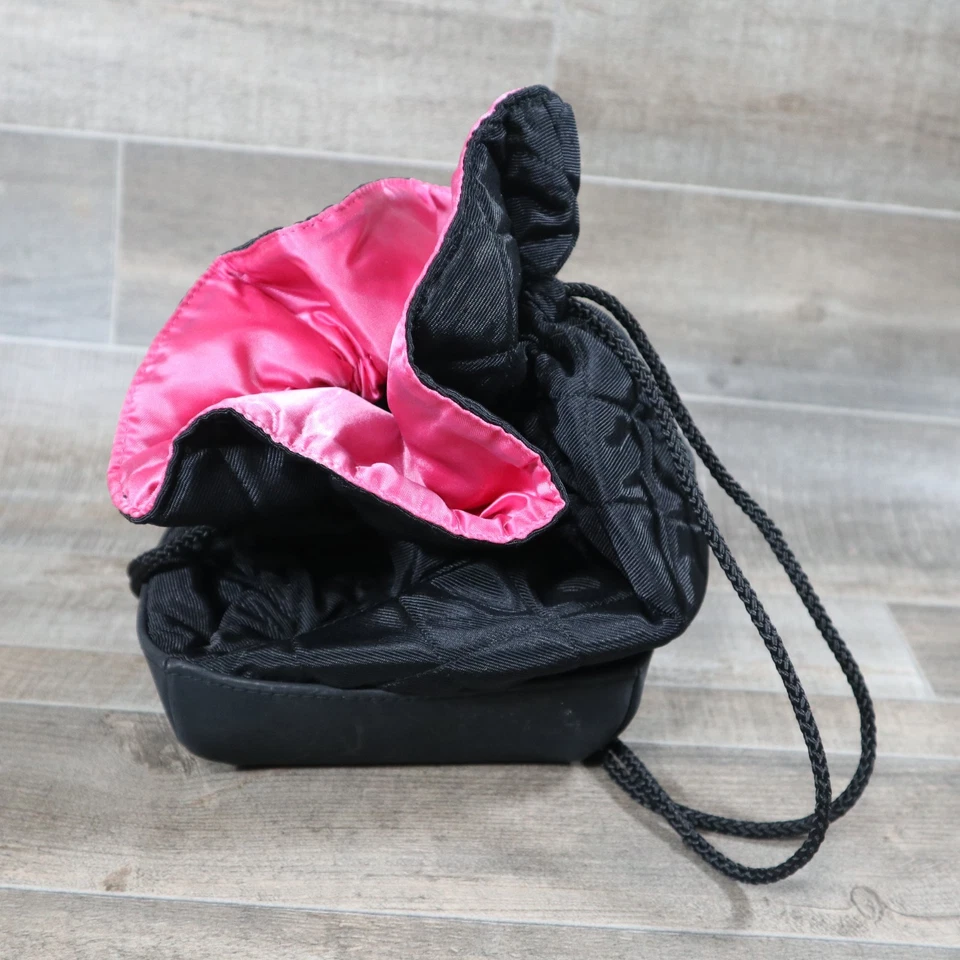 Bolso de Maquillaje Cosmético Estee Lauder Negro Nylon Cordón Rosa Forro Satinado Belleza Foto 4 de 4