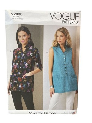 Vogue Patterns V2030 Misses Tunic Top Blouse Y5 18-26 Marcy Tilton