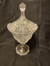 Vintage Lead Crystal Covered Pedestal Candy Dish ~ 11.25"Tall w/Lid