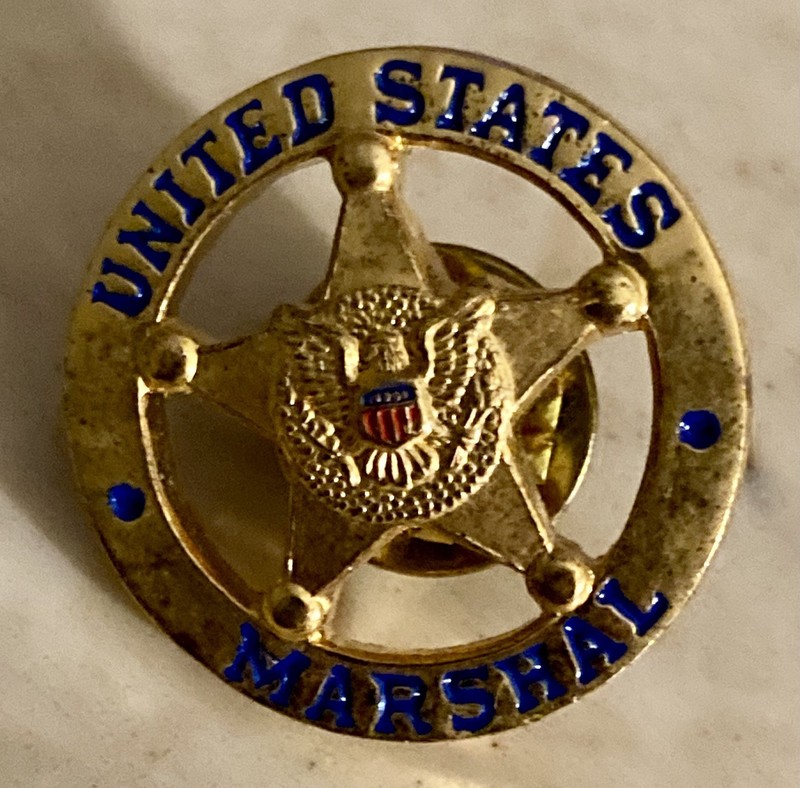 Signed United States Marshal Lapel Pin Goldtone Star Enameled
