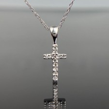 14k White Gold Diamond Cross Pendant with 18" Necklace