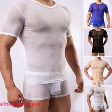 Camiseta Fit Hombre Manga Corta Top Camiseta Gimnasio Elegante Manga Corta Malla Músculo Transparente