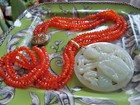 Vintage Chinese Beaded Necklace cameo lady jade pendant orange bead disc silver — photo 1