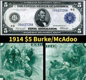HGR SUNDAY 1914 $5 FRN ((Burke/McAdoo - STUNNING)) VERY HIGH GRADE