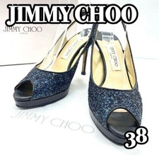 Rare Jimmy Choo Glitter Open Toe Slingback Heels Pumps Blue Size 38
