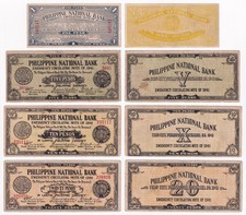 4 US Philippines National Bank CEBU Emergency WW2 Notes -1, 5,10 & 20 Pesos