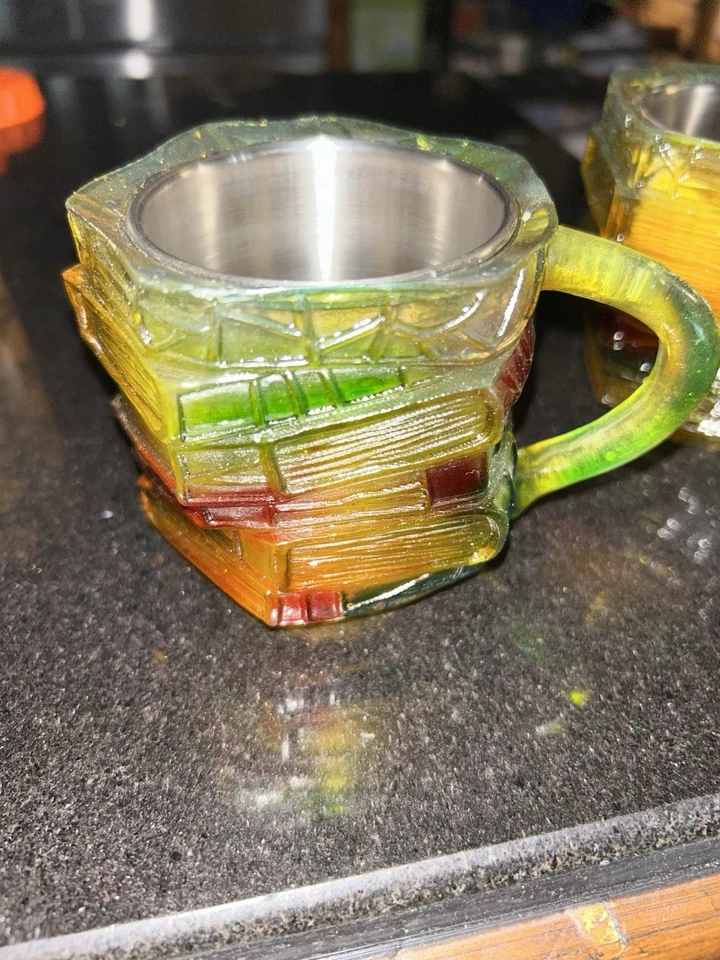 (2) Vintage Acrylic Mug Colored  Coffee Espresso 6 oz. Mugs Novelty Colorful - Image 2 of 3