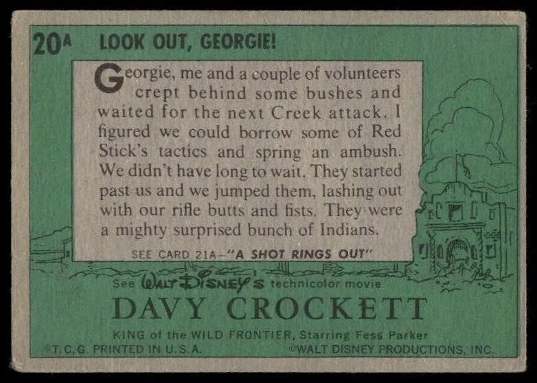 1956 Topps Davy Crockett Green Back #20A Ambush Look Out Georgie Error VG/EX - Image 2 of 2