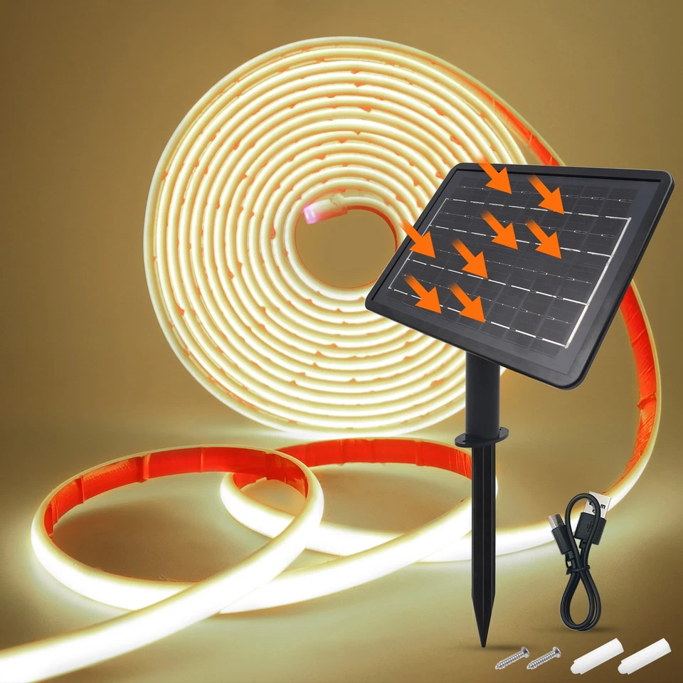 24V Solar LED Neon COB Streifen 8 Modi Lichtschlauch Lichterkette Außen IP68 - Bild 3 von 4